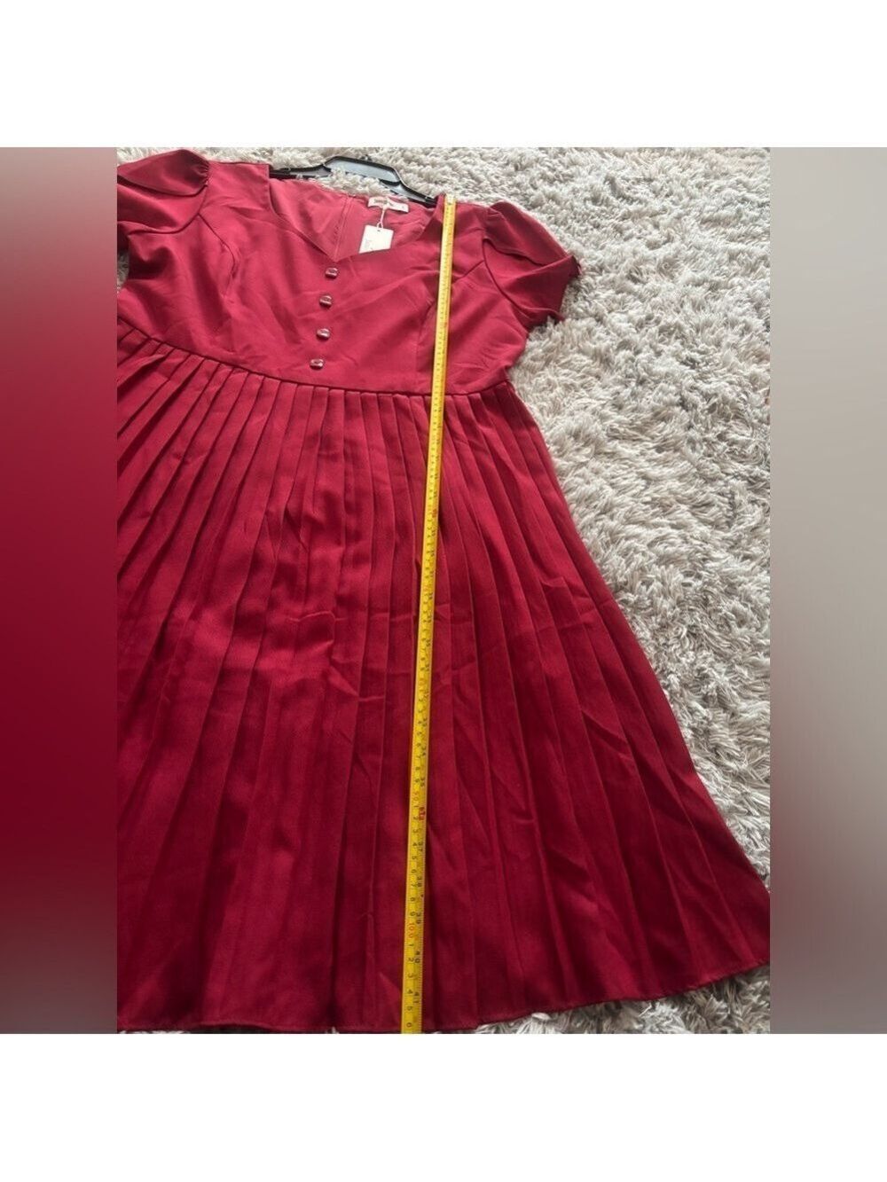 Burgundy Red Pleated Midi Dress Flutter Sleeves Size 2XL - Picture 5 of 11